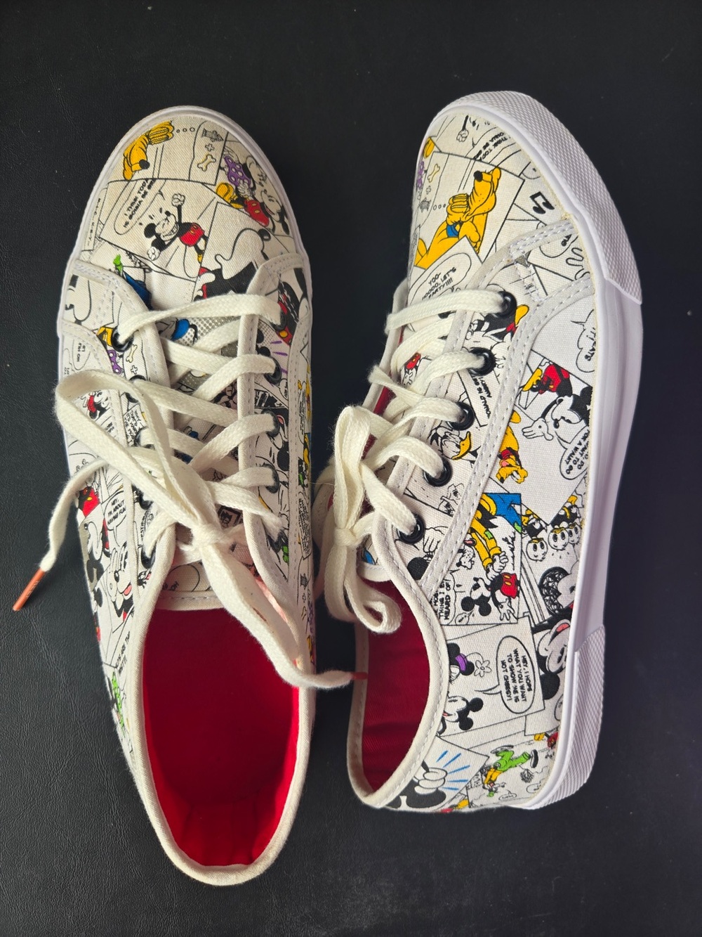 Disney Comic-Print Canvas Sneakers in White with Red Interior 10